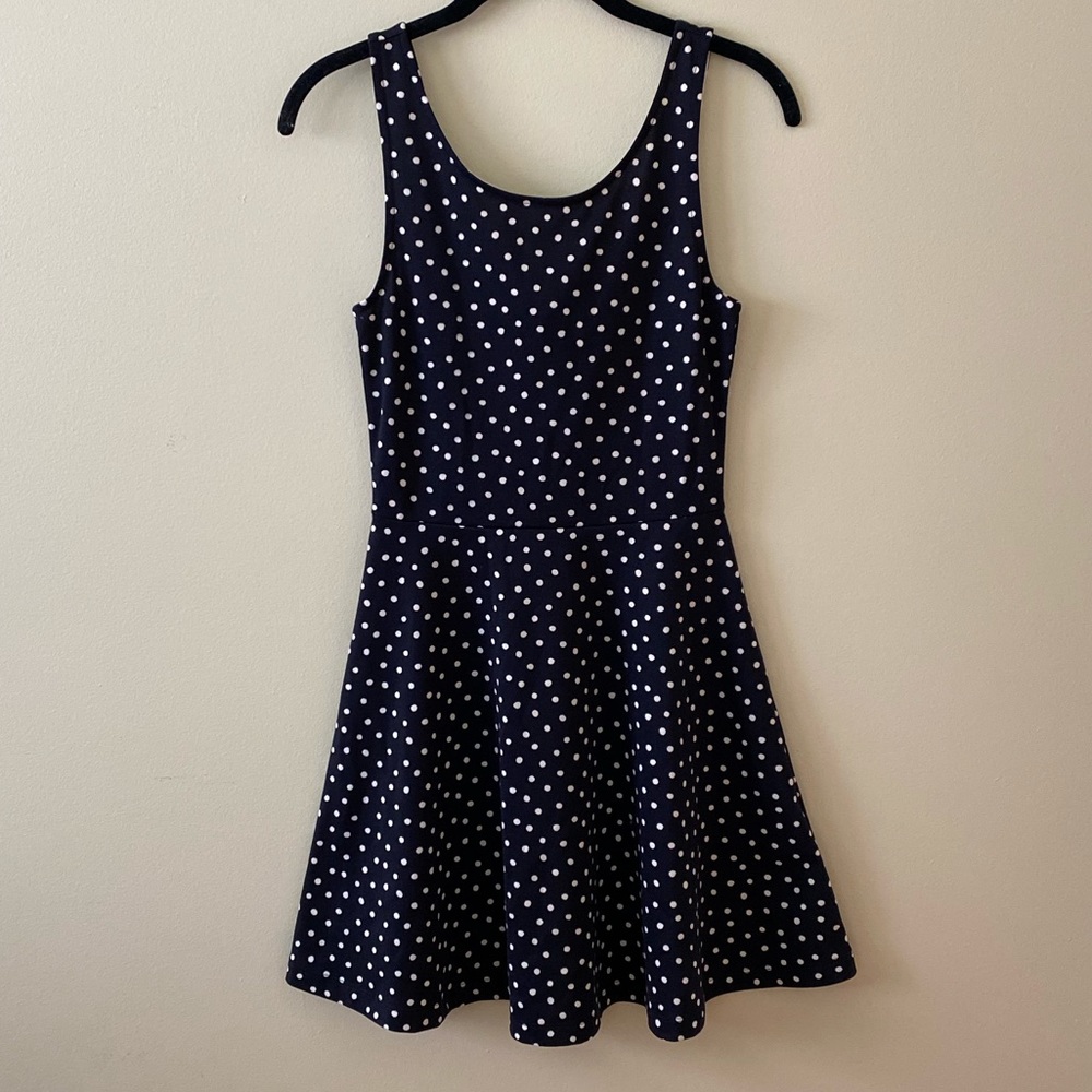 H&M navy blue polka dot skater dress